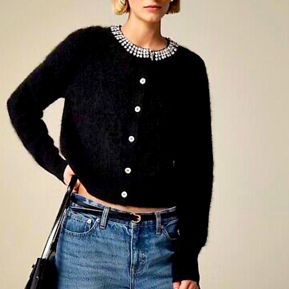 J. Crew Brushed cashmere embellished cardigan sweater!!